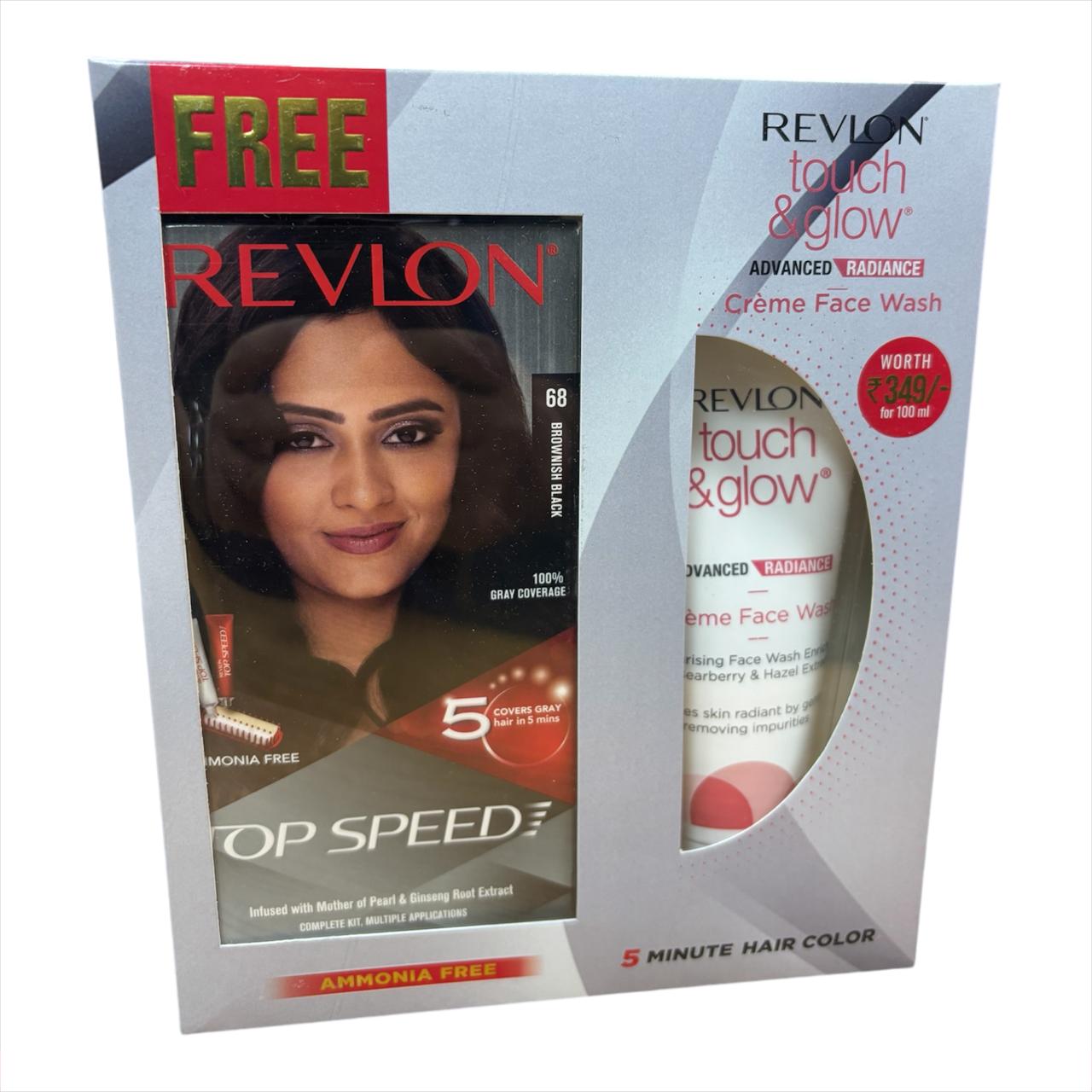 Top Speed Hair Color-Woman With Free Revlon Touch & Glow Advanced Radiance Cream Facewash